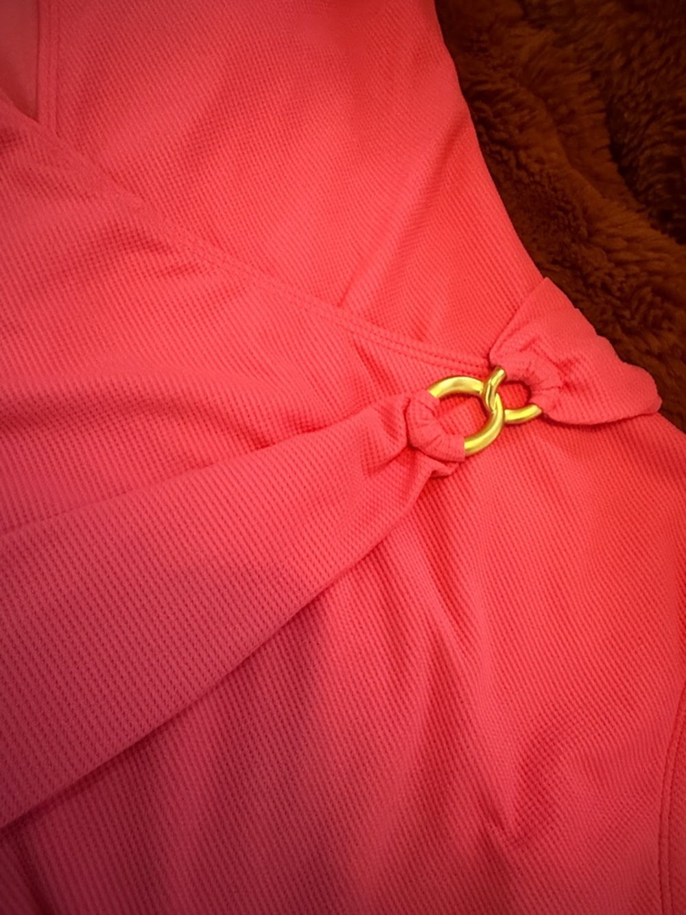 Bleu Rod Beattie Coral Pink One-Piece Swimsuit with Gold Accent - Picture 4 of 5